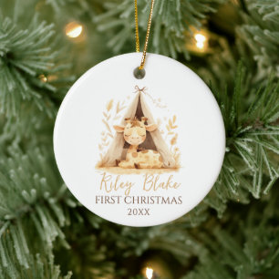 Adorno De Cerámica Cute jirafa género neutral primer Navidad bebé