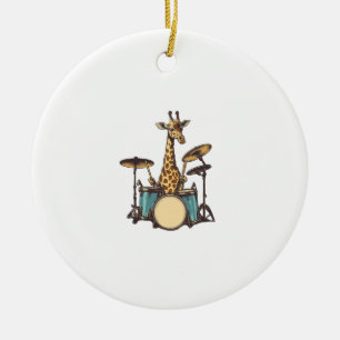 Adorno De Cerámica Cute jirafa tocando tambores Girafas Música de tam