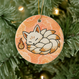 Adorno De Cerámica Cute Kitsune Nine Tailed Fox Japanese Folklore