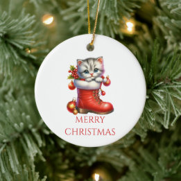 Adorno De Cerámica Cute Kitten Navidad