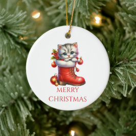 Adorno De Cerámica Cute Kitten Navidad