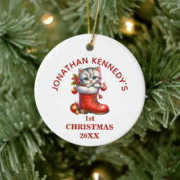 Adorno De Cerámica Cute Kitten Primera Navidad Personalizada