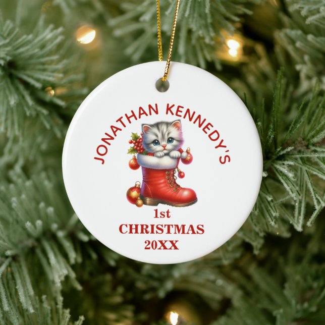 Adorno De Cerámica Cute Kitten Primera Navidad Personalizada (Árbol)