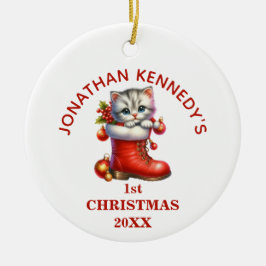 Adorno De Cerámica Cute Kitten Primera Navidad Personalizada