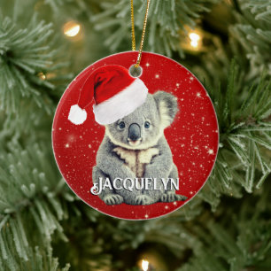 Adorno De Cerámica Cute Koala con sombrero de Santa