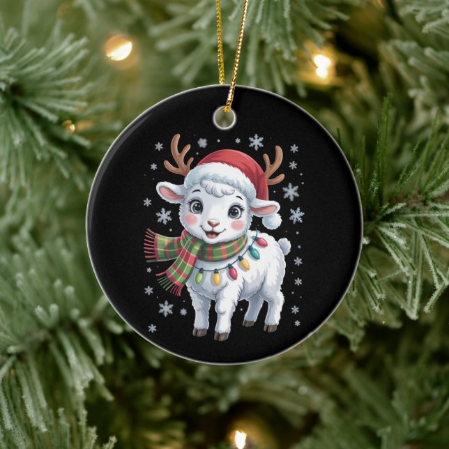 Adorno De Cerámica Cute Lamb Christmas Funny Animal Lover Farmer  (Árbol)