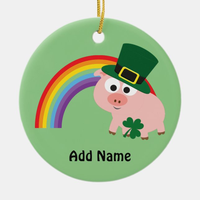 Adorno De Cerámica Cute Leprechaun Pig (Frente)