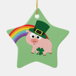 Adorno De Cerámica Cute Leprechaun Pig