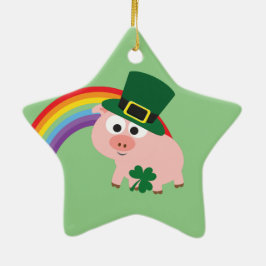 Adorno De Cerámica Cute Leprechaun Pig