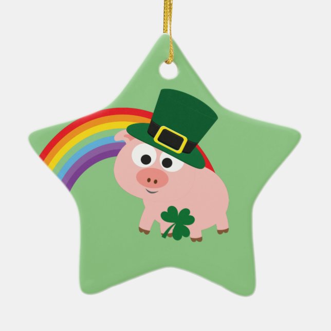 Adorno De Cerámica Cute Leprechaun Pig (Atrás)
