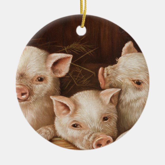 Adorno De Cerámica Cute little piglets in a barn at the farm (Frente)