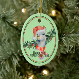 Adorno De Cerámica Cute Llama Mia Feliz Navidad
