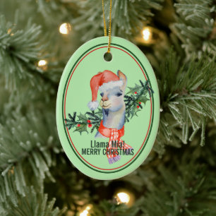 Adorno De Cerámica Cute Llama Mia Feliz Navidad