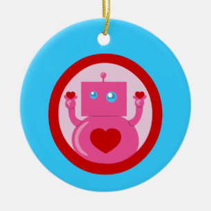 Adorno De Cerámica Cute Love Robot