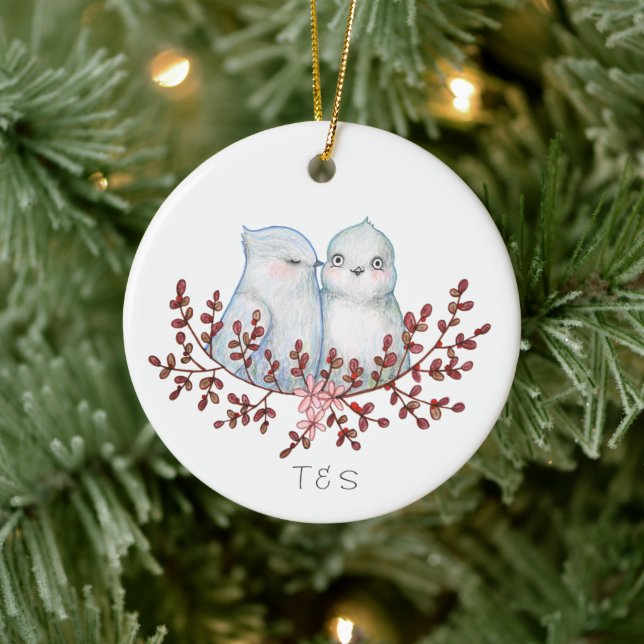 Adorno De Cerámica Cute Lovebirds Couples First Christmas Together (Árbol)