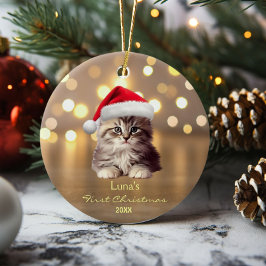 Adorno De Cerámica Cute Maine Coon Cat Santa Hat Gold Personalizado