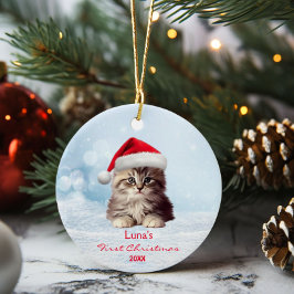 Adorno De Cerámica Cute Maine Coon Cat Santa Hat Nieve personalizada