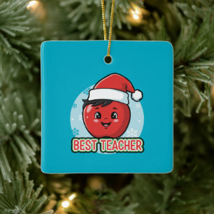 Adorno De Cerámica Cute Mejor Maestro Navidad Manzana   Fiesta 