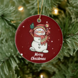 Adorno De Cerámica Cute Merry Christmas Adornamento cerámico de Snowm<br><div class="desc">Cálido muñeco de nieve de Navidad con adorno cerámico de copo de nieve. navidades.</div>