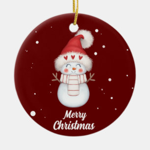 Adorno De Cerámica Cute Merry Christmas Adornamento cerámico de Snowm