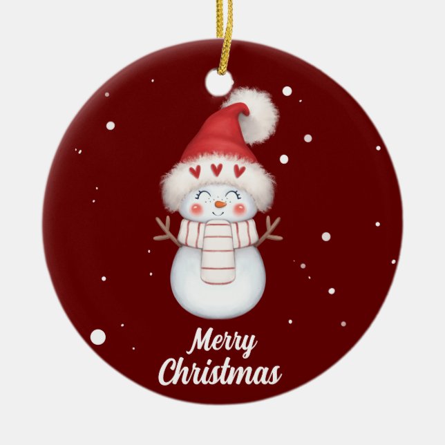 Adorno De Cerámica Cute Merry Christmas Adornamento cerámico de Snowm (Frente)