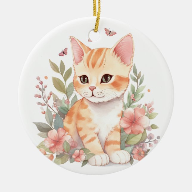 Adorno De Cerámica Cute Naranja Tabby Kitten (Frente)