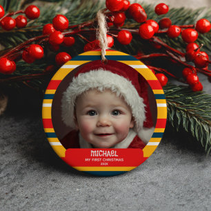 Adorno De Cerámica Cute Navidad Gnomo Mi primera Navidad Foto de bebé