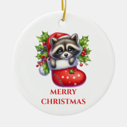 Adorno De Cerámica Cute Navidad Mapache