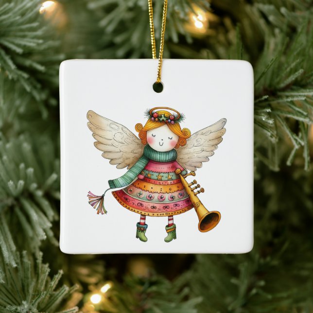 Adorno De Cerámica Cute Navidades Folk Art Angel (Árbol)
