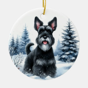 Adorno De Cerámica Cute negro Schnauzer Escenario Navidades de invier