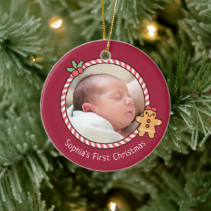Adorno De Cerámica Cute Niña de Pan de Jengibre Primer Navidad Foto