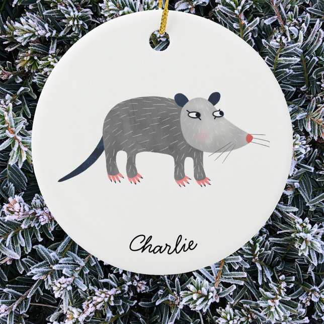 Adorno De Cerámica Cute Opossum personalizado (Fun possum or opossum personalized custom name Christmas ornament)