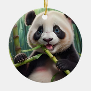 Adorno De Cerámica Cute Panda Comiendo Bambú