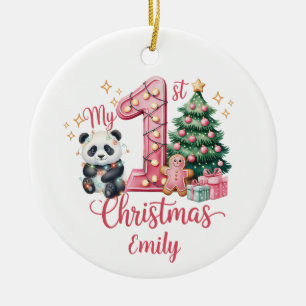 Adorno De Cerámica Cute Panda Rosa Mi Primer Navidad Personaliza