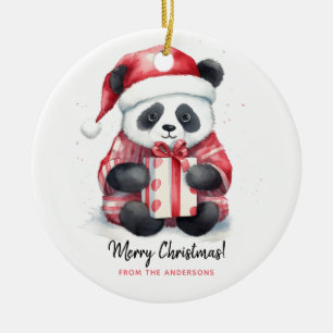 Adorno De Cerámica Cute Panda Santa Merry Navidad