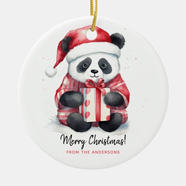 Adorno De Cerámica Cute Panda Santa Merry Navidad (Frente)