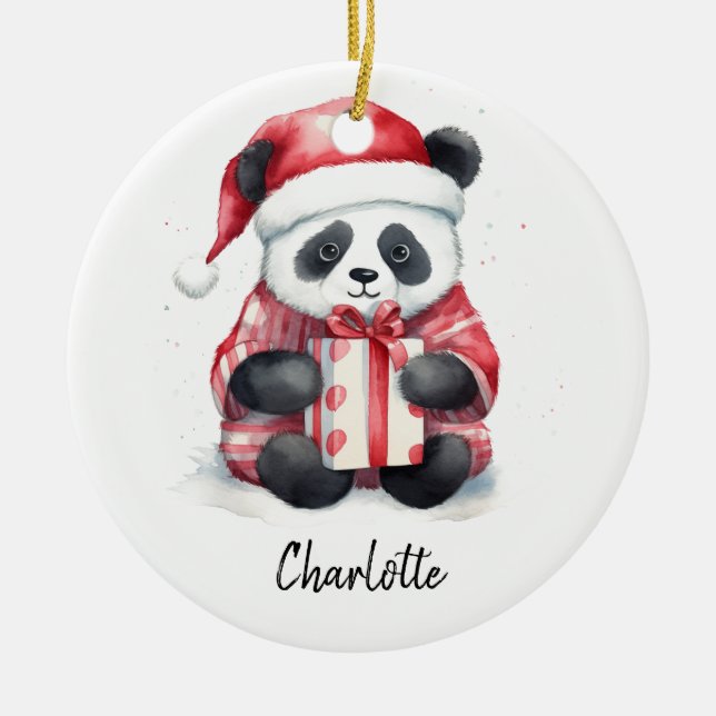 Adorno De Cerámica Cute Panda Santa Merry Navidad (Frente)