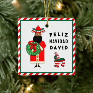Adorno De Cerámica Cute Papá Noel Mexicano Navidad