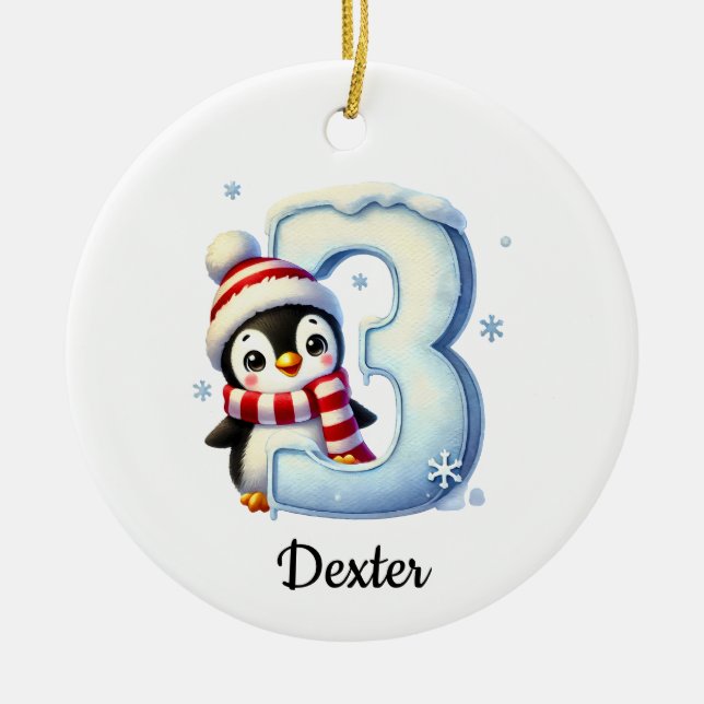 Adorno De Cerámica Cute Penguin 3rd Christmas Ornament  (Frente)