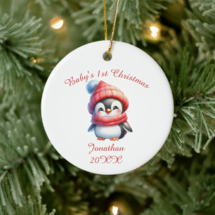 Adorno De Cerámica Cute Penguin Baby's First Personalizado