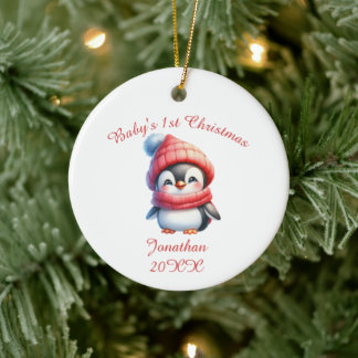 Adorno De Cerámica Cute Penguin Baby's First Personalizado