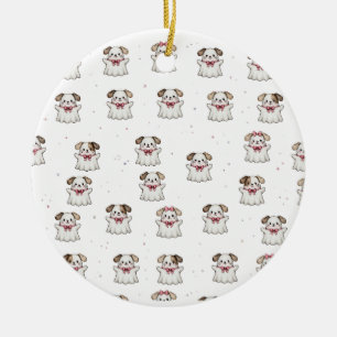 Adorno De Cerámica Cute Perro Fantasma Bandana de Halloween con Lazo