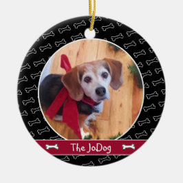 Adorno De Cerámica Cute Personalizado Dog Photo Dog Patrón óseo Negro