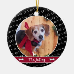 Adorno De Cerámica Cute Personalizado Dog Photo Dog Patrón óseo Negro