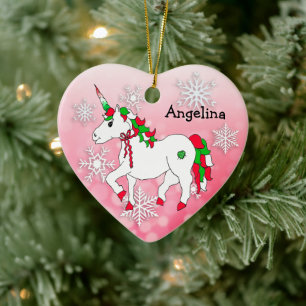 Adorno De Cerámica Cute Personalizado Nombre de Niña Unicornio Navida