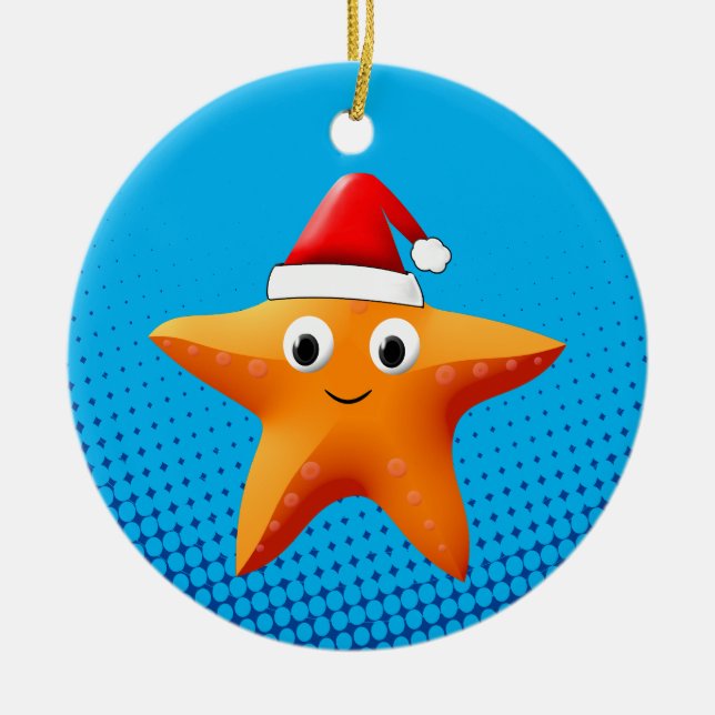 Adorno De Cerámica Cute Personalizado Starfish Santa Hat (Frente)