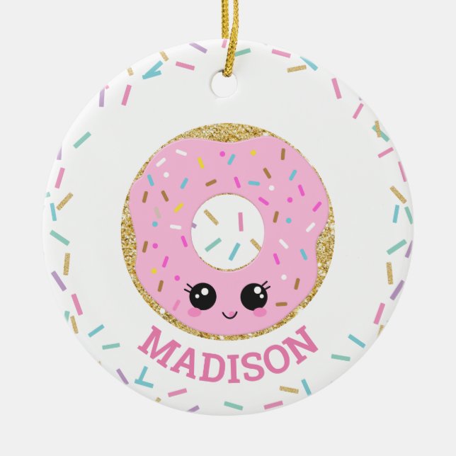 Adorno De Cerámica Cute Pink Donut Doughnut with Name (Frente)