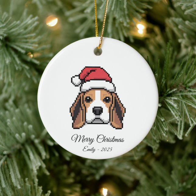 Adorno De Cerámica Cute Pixel Art Beagle Dog Santa Hat Christmas Gift (Árbol)
