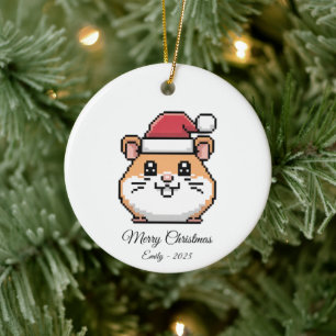 Adorno De Cerámica Cute Pixel Art Hamster Santa Hat Regalo de Navidad