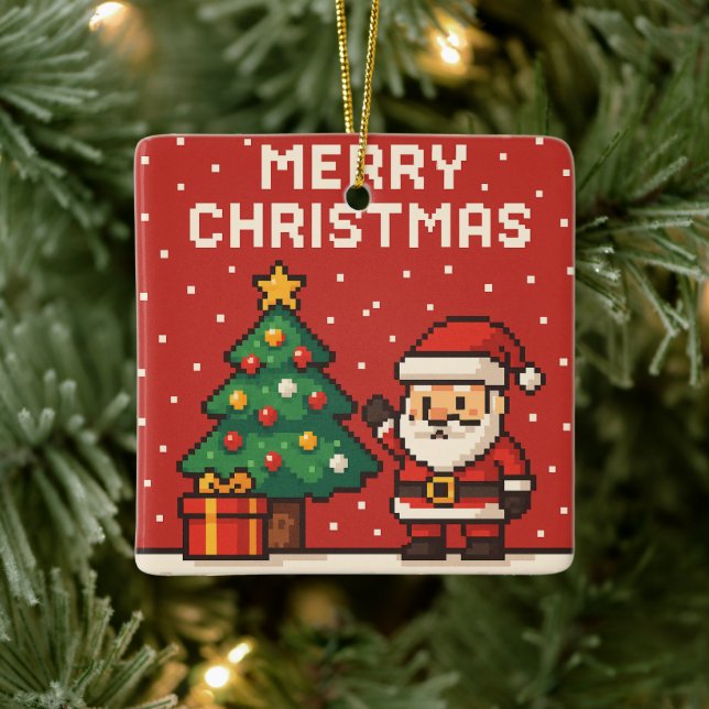 Adorno De Cerámica Cute pixel art Santa Claus (Árbol)